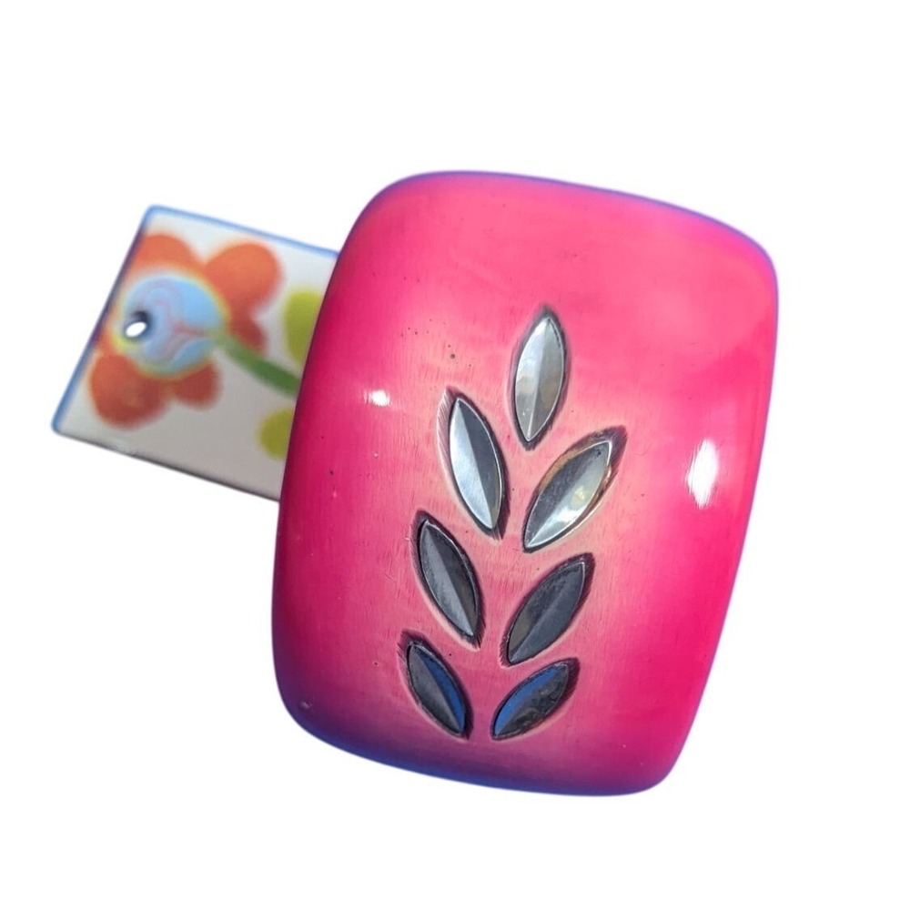 Antika Collection Hot Pink‎ Resin Bangle Bracelet Shell Leaf Inlay India New